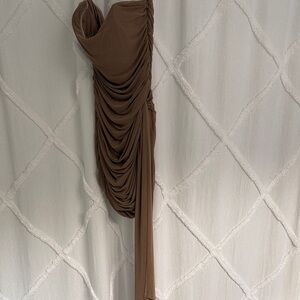Bobbles & lace Elegant Brown Draped Women's Dress